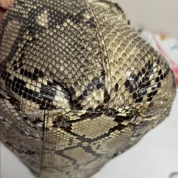 MICHAEL KORS Authentic Natural Brown Python Rehearsal Drawstring Shoulder Bag